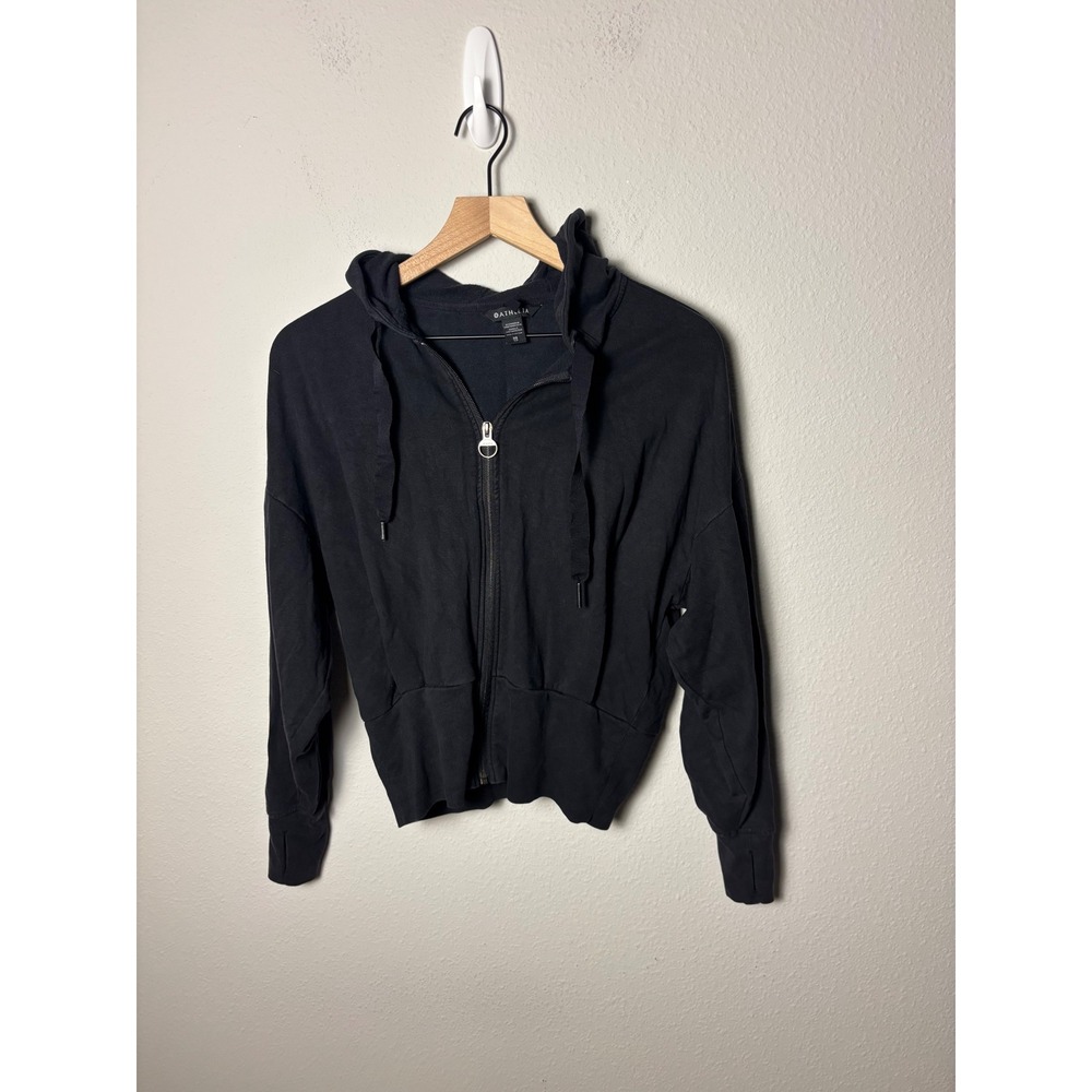 🩵Athleta Balance Zip Up Hoodie Black XS Tencel Fleece Sweatshirt Thumbholes